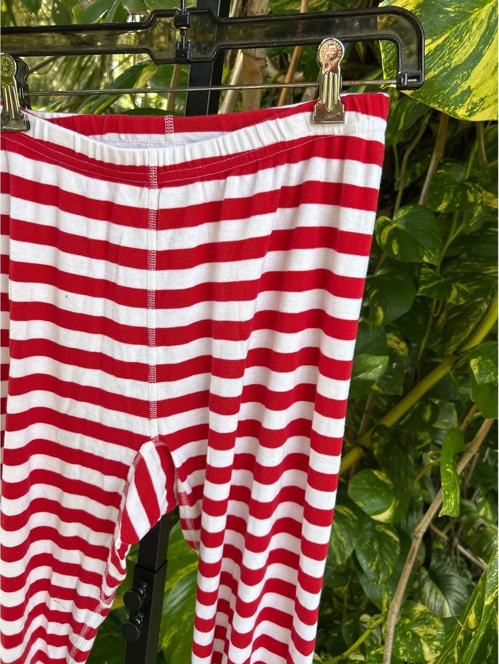 Red and White Striped Thermal Long Johns with Green Cuffs